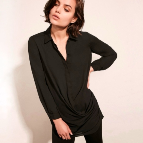 NWT Revolve Krisa Drape Button Front Mini Shirt Dress Tunic Black XS - Picture 3 of 16